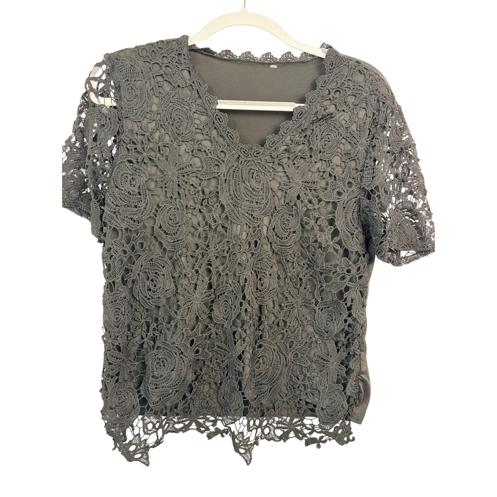 Unbranded Floral Lace‎ Overlay Top Size L Black Excellent